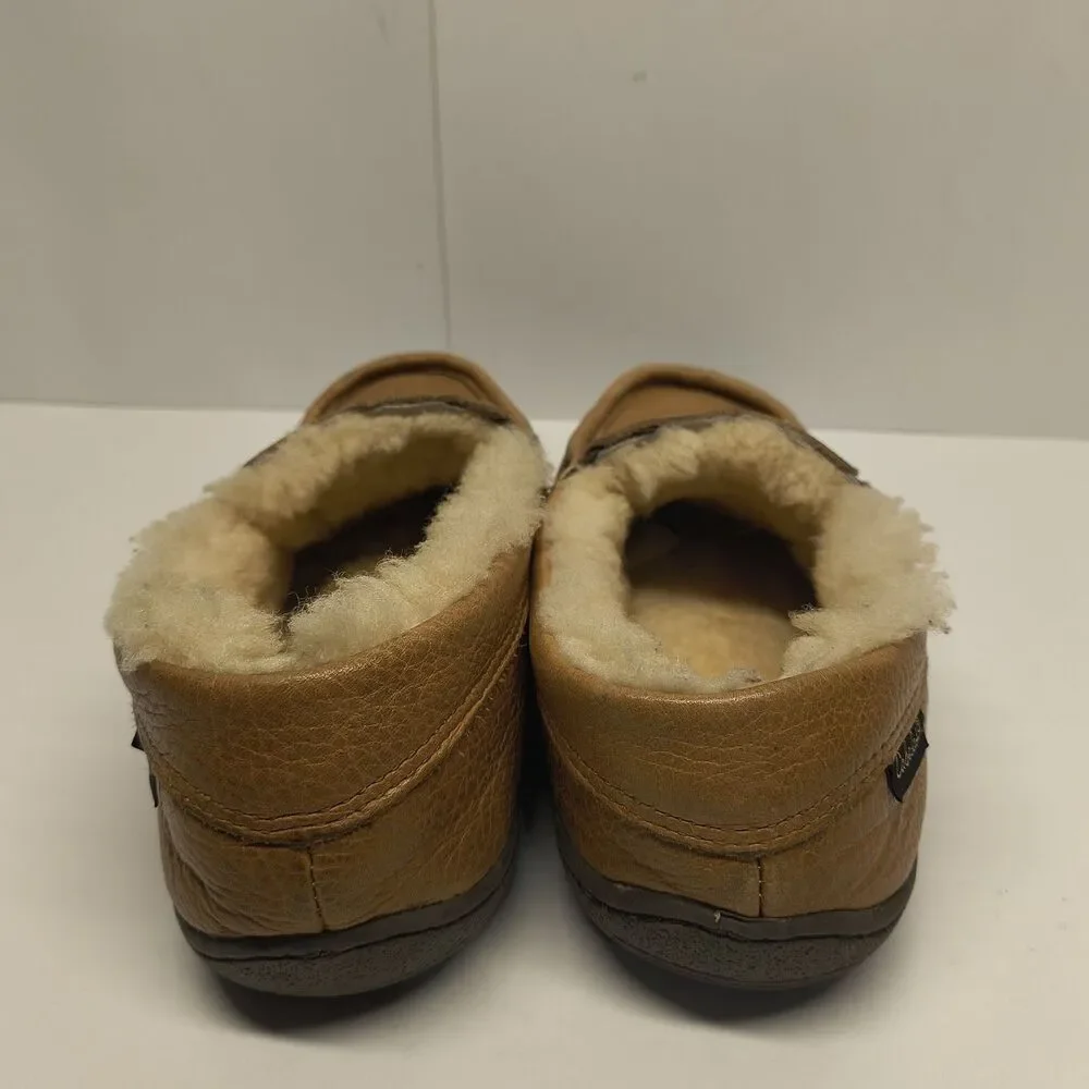 Cabelas Mens Size 8 Leather Shearling Lined Moccasin Slip On Comfort Shoes